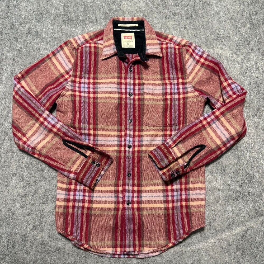 Levis Shirt Mens Small S Plaid Wool Blend Heavyweight Flannel Shacket Workwear